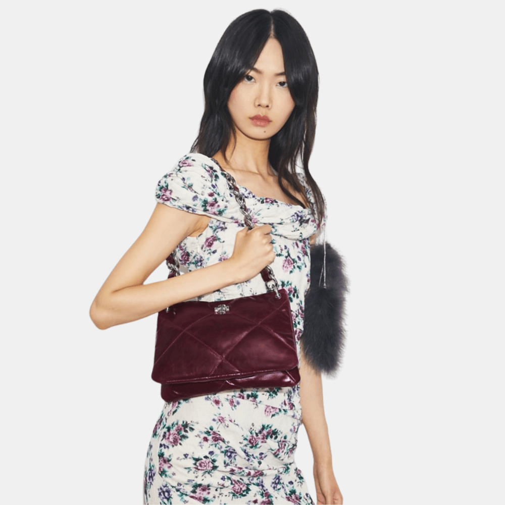 Tory Burch Small Kira Diamond Quilt Distressed Shoulder Bag (Dark Carmine) - DIVA ONLINE STORE