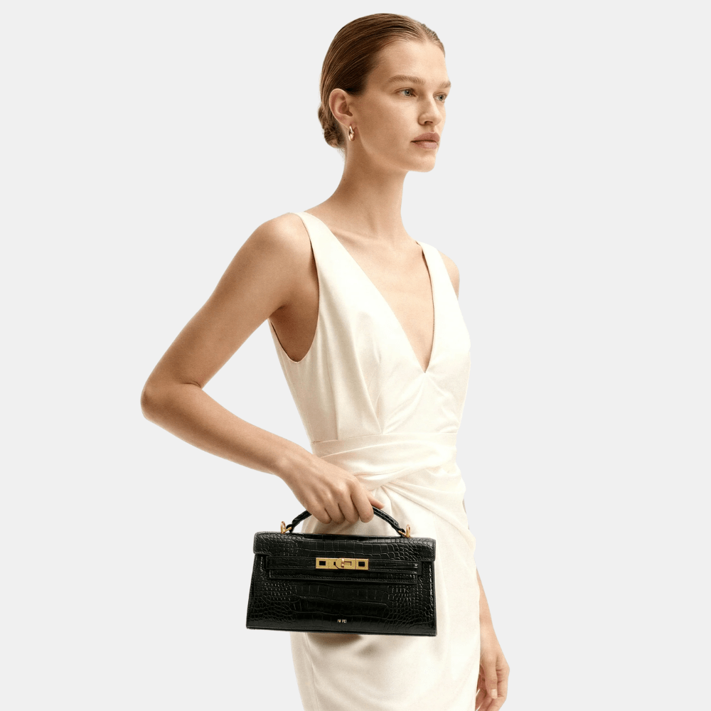 JW Pei Noor Top Handle Bag (Black Croc) - DIVA ONLINE STORE