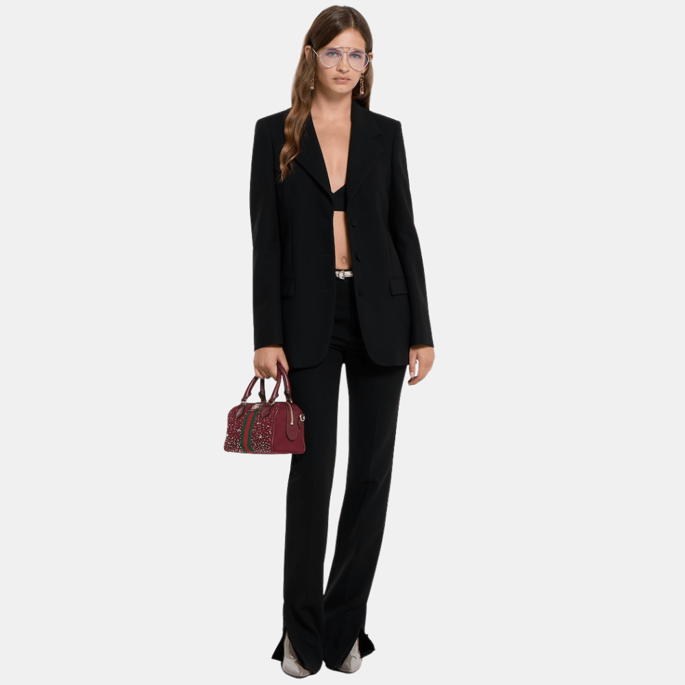 Gucci Ophidia Crystals Small Boston Bag In Rosso Ancora Red GG Canvas - DIVA ONLINE STORE