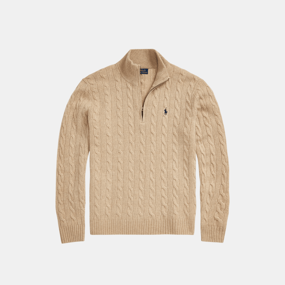 Ralph Lauren Cable-Knit Quarter-Zip Jumper (Camel Melange)