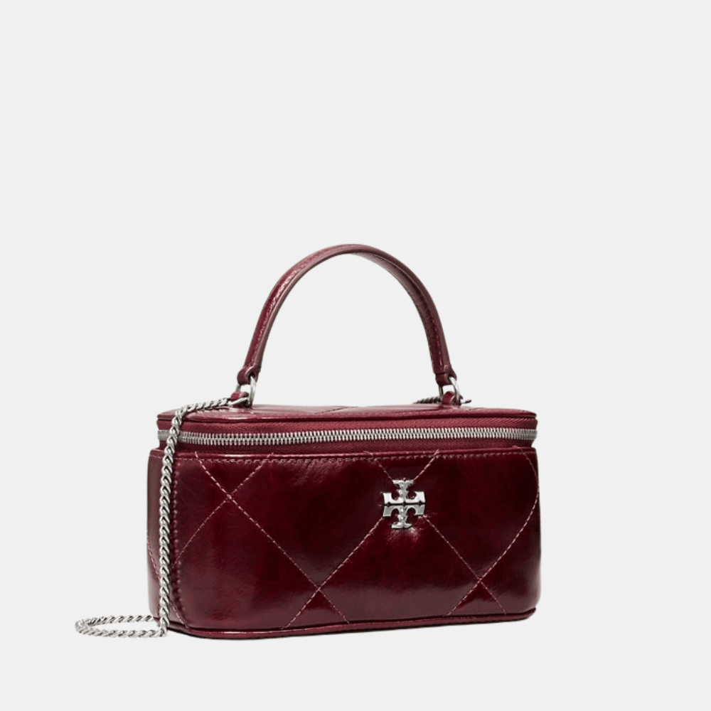 Tory Burch Kira Diamond Quilt Distressed Vanity Case (Dark Carmine) - DIVA ONLINE STORE