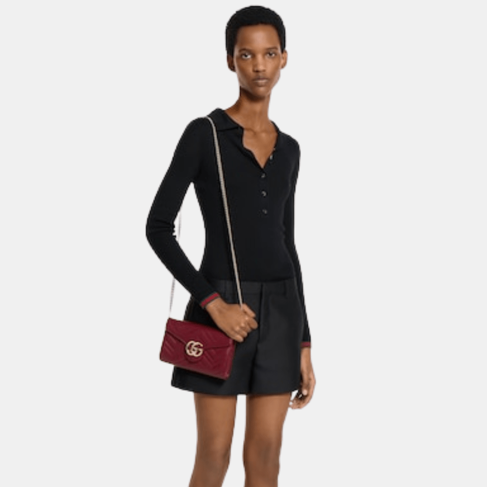 Gucci GG Marmont Wallet On Chain In Rosso Ancora Red Leather - DIVA ONLINE STORE