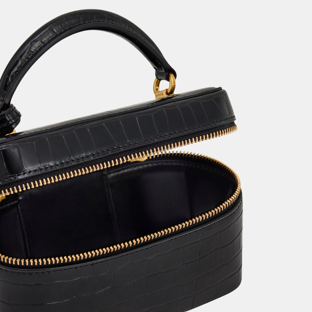 JW Pei Cleo Box Shape Top Handle Bag (Black Croc)