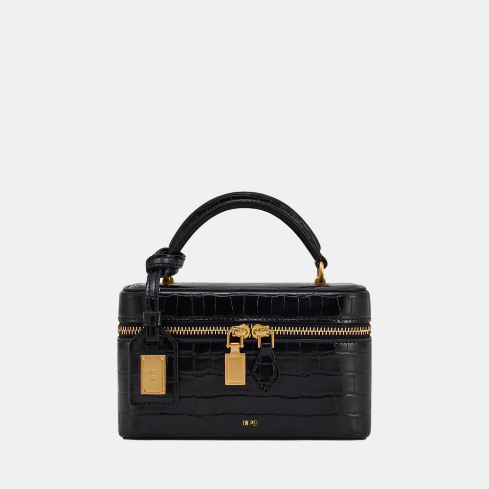 JW Pei Cleo Box Shape Top Handle Bag (Black Croc)