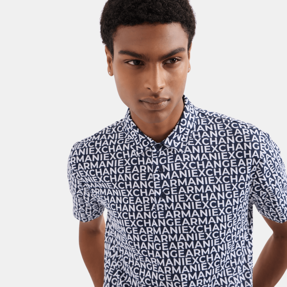 Armani Exchange Patterned Polo With All Over Logo (Black) - DIVA ONLINE STORE