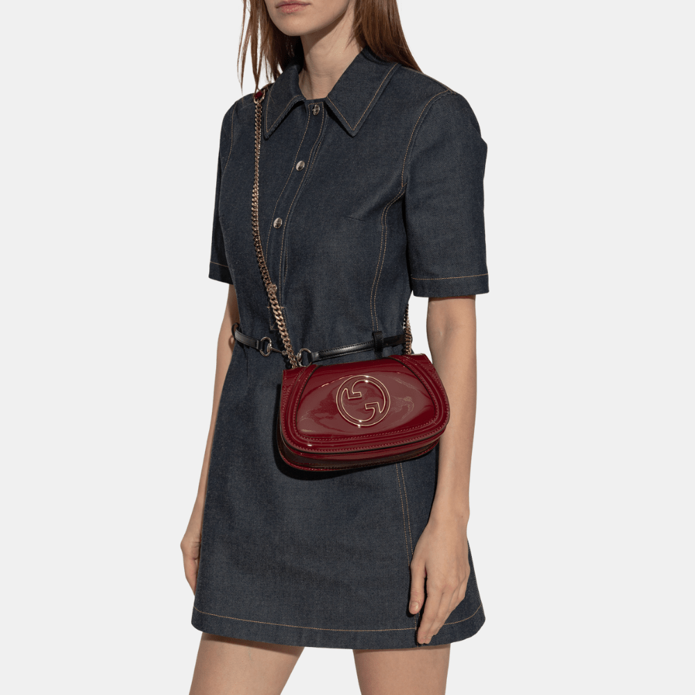 Gucci Blondie Mini Shoulder Bag In Rosso Ancora Red Patent Leather - DIVA ONLINE STORE