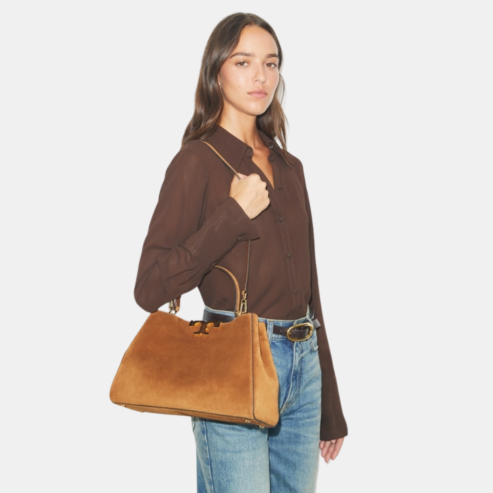 Tory Burch Eleanor Suede Satchel (Caramel)