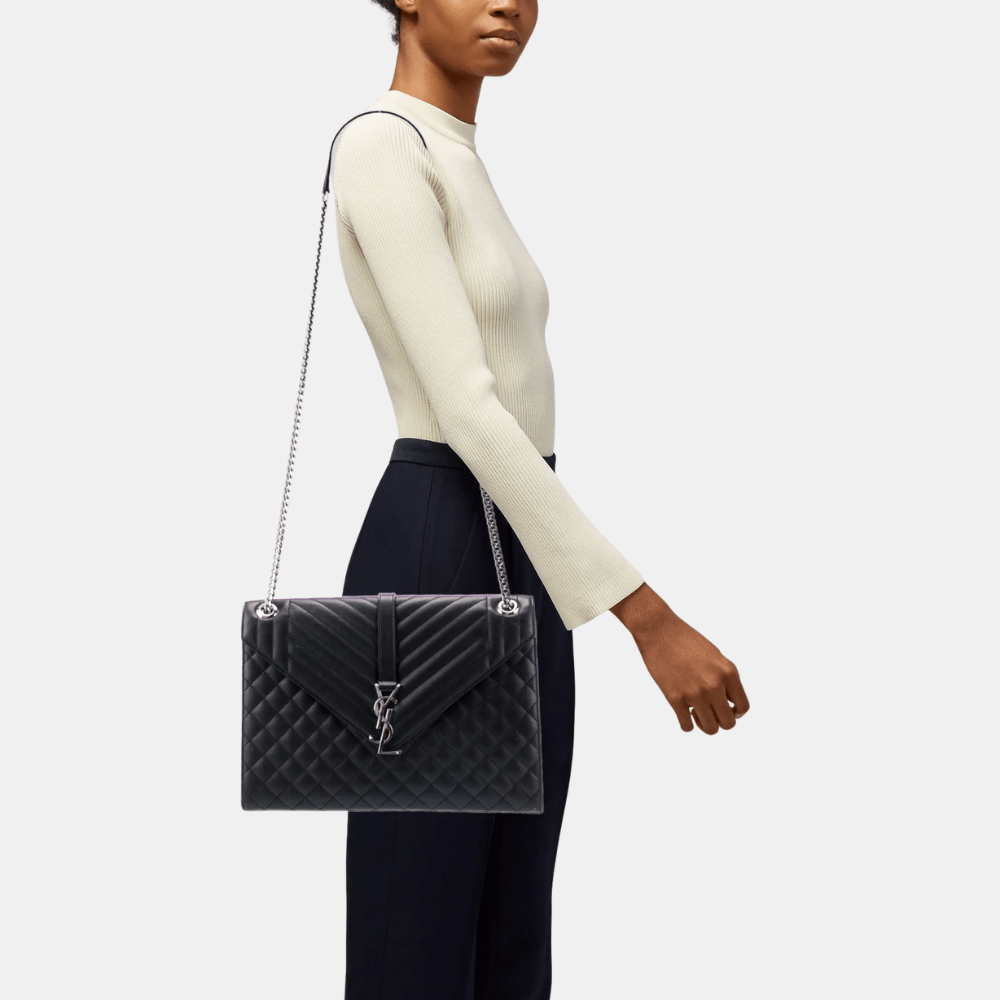 Saint Laurent Large Envelope Shoulder Bag (Black/Silver) - DIVA ONLINE STORE