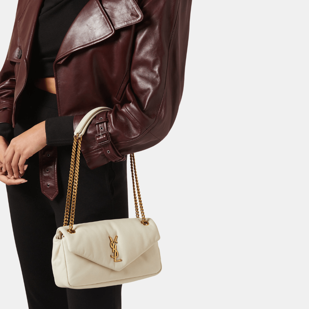 Saint Laurent Calypso In Plunged Lambskin (Blanc Vintage)