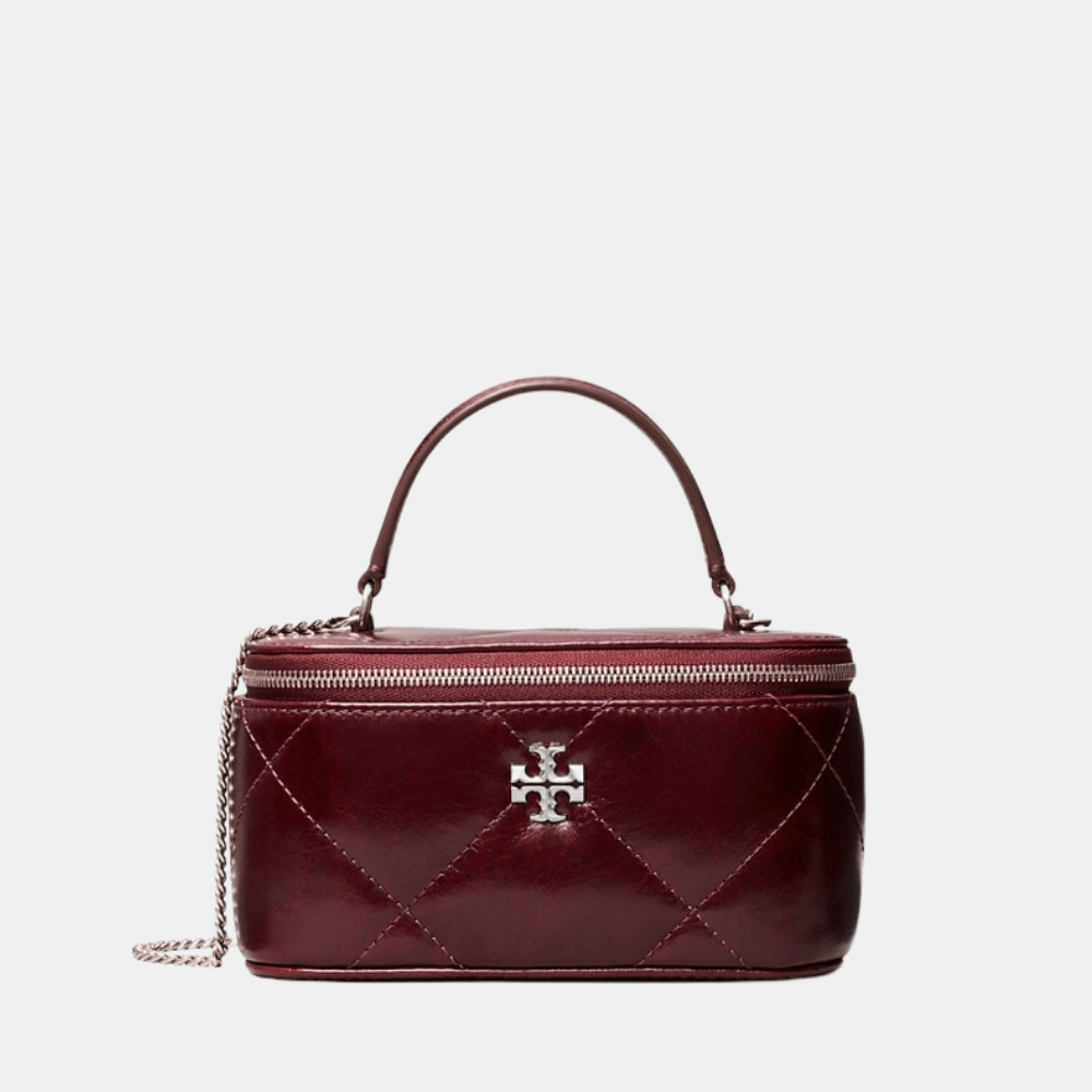 Tory Burch Kira Diamond Quilt Distressed Vanity Case (Dark Carmine) - DIVA ONLINE STORE