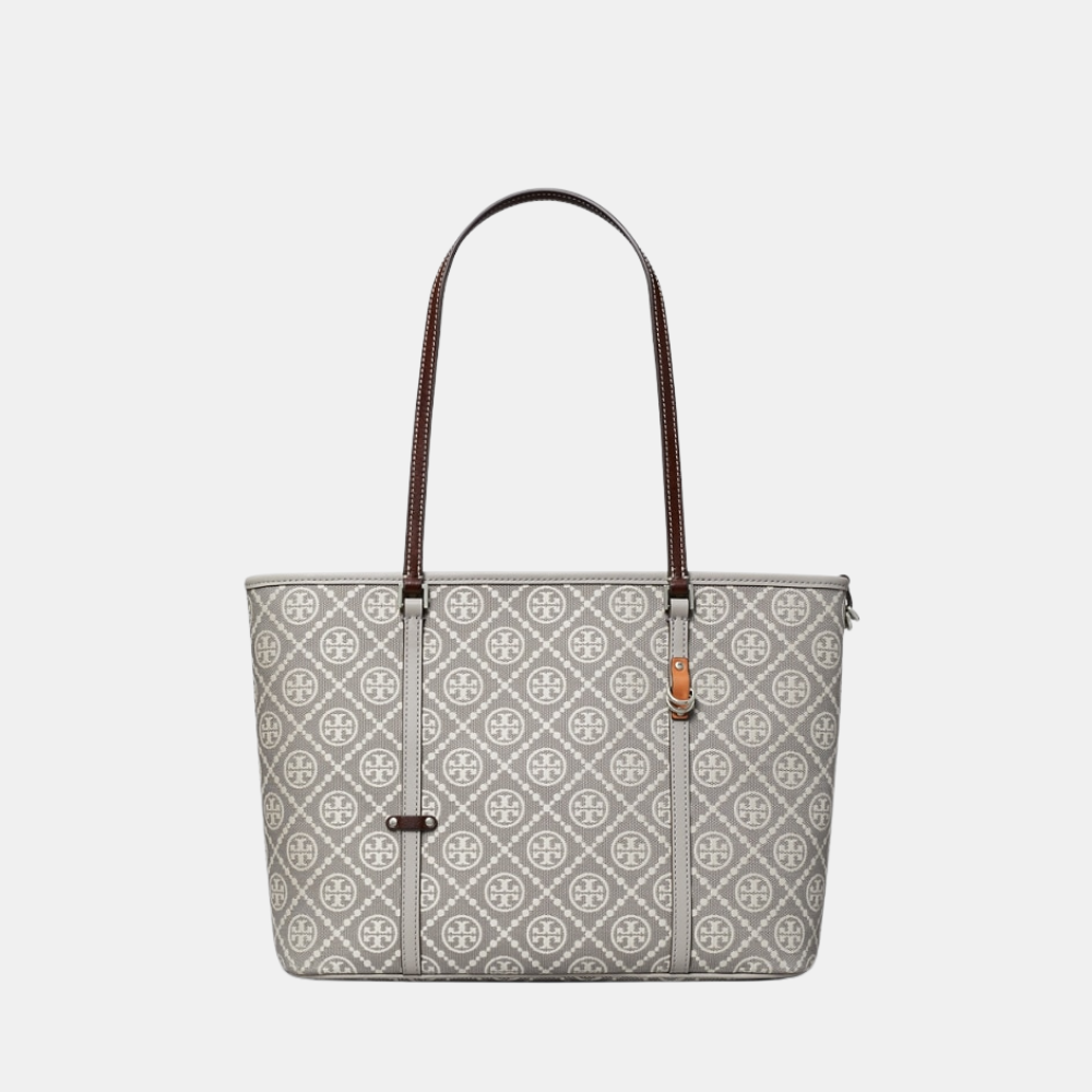 Tory Burch T Monogram Small Zip Tote (Gray)