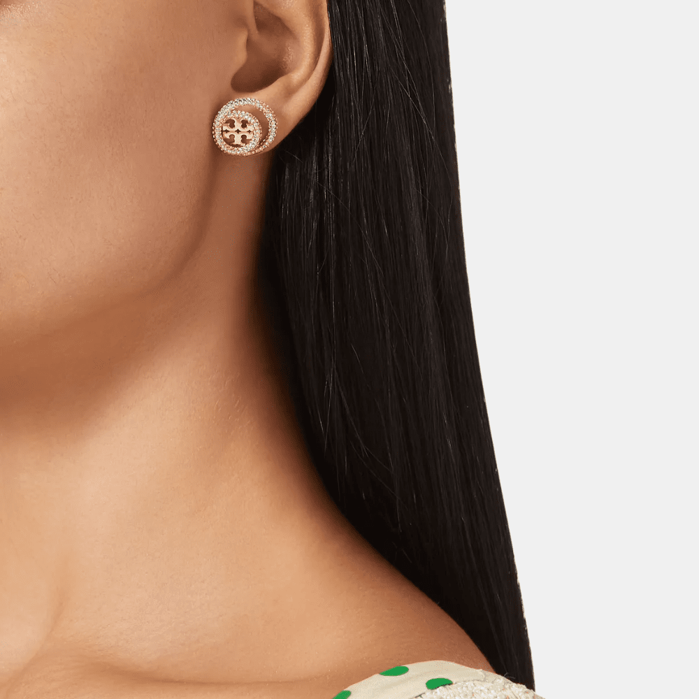 Tory Burch Miller Pavé Double Ring Stud Earrings - DIVA ONLINE STORE
