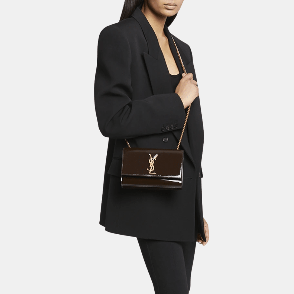Saint Laurent Small Kate Crossbody Bag in Patent Leather (Spicy Chocolate) - DIVA ONLINE STORE