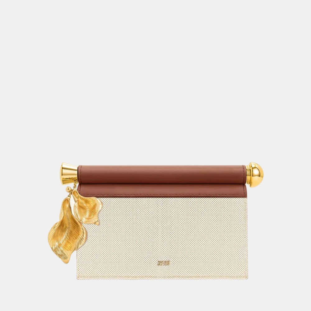 JW Pei Holly Metal Pendant Embellished Clutch (Brown Canvas)