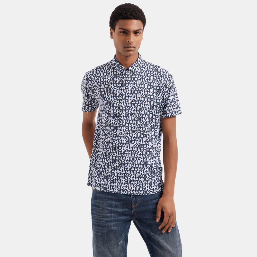 Armani Exchange Patterned Polo With All Over Logo (Black) - DIVA ONLINE STORE