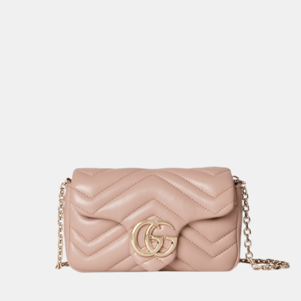 Gucci GG Marmont Mini Shoulder Bag In Pink Beige Leather - DIVA ONLINE STORE