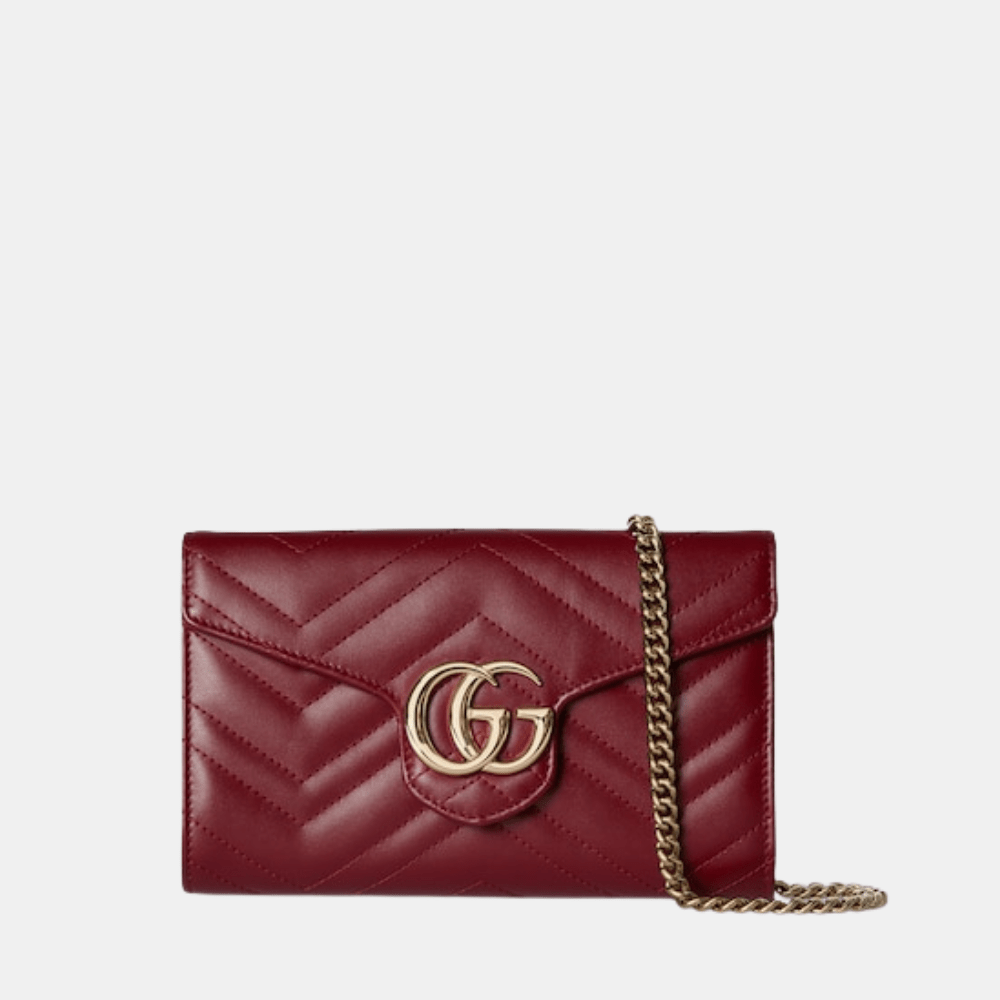 Gucci GG Marmont Wallet On Chain In Rosso Ancora Red Leather