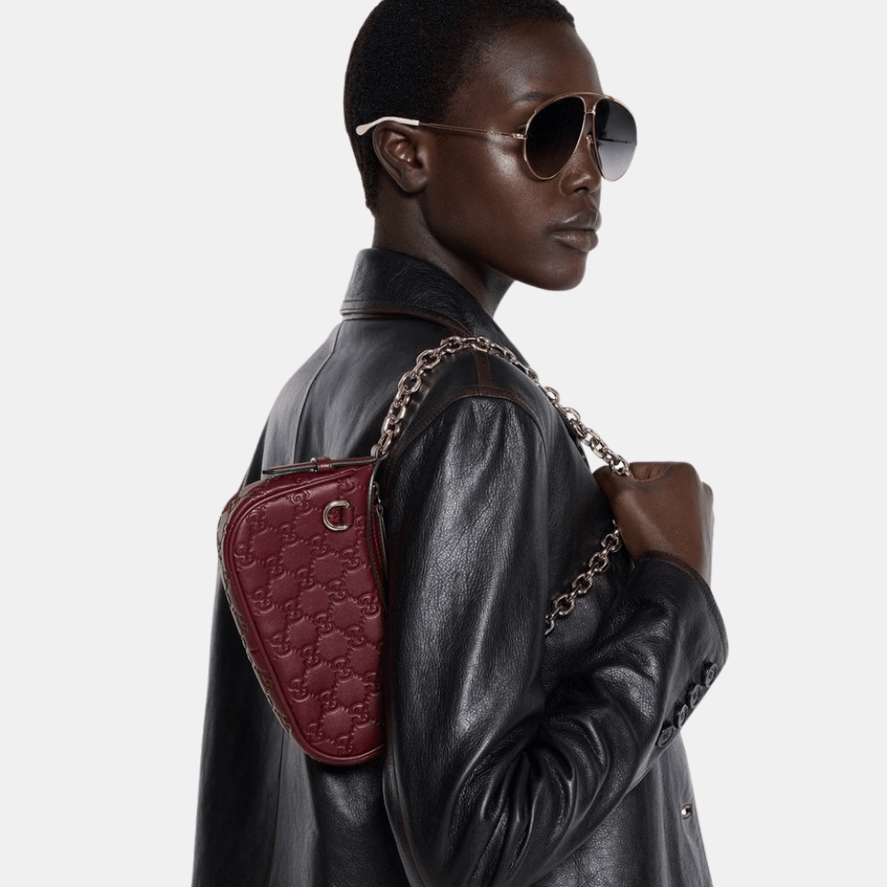 Gucci GG Emblem Mini Shoulder Bag In Rosso Ancora Red Leather