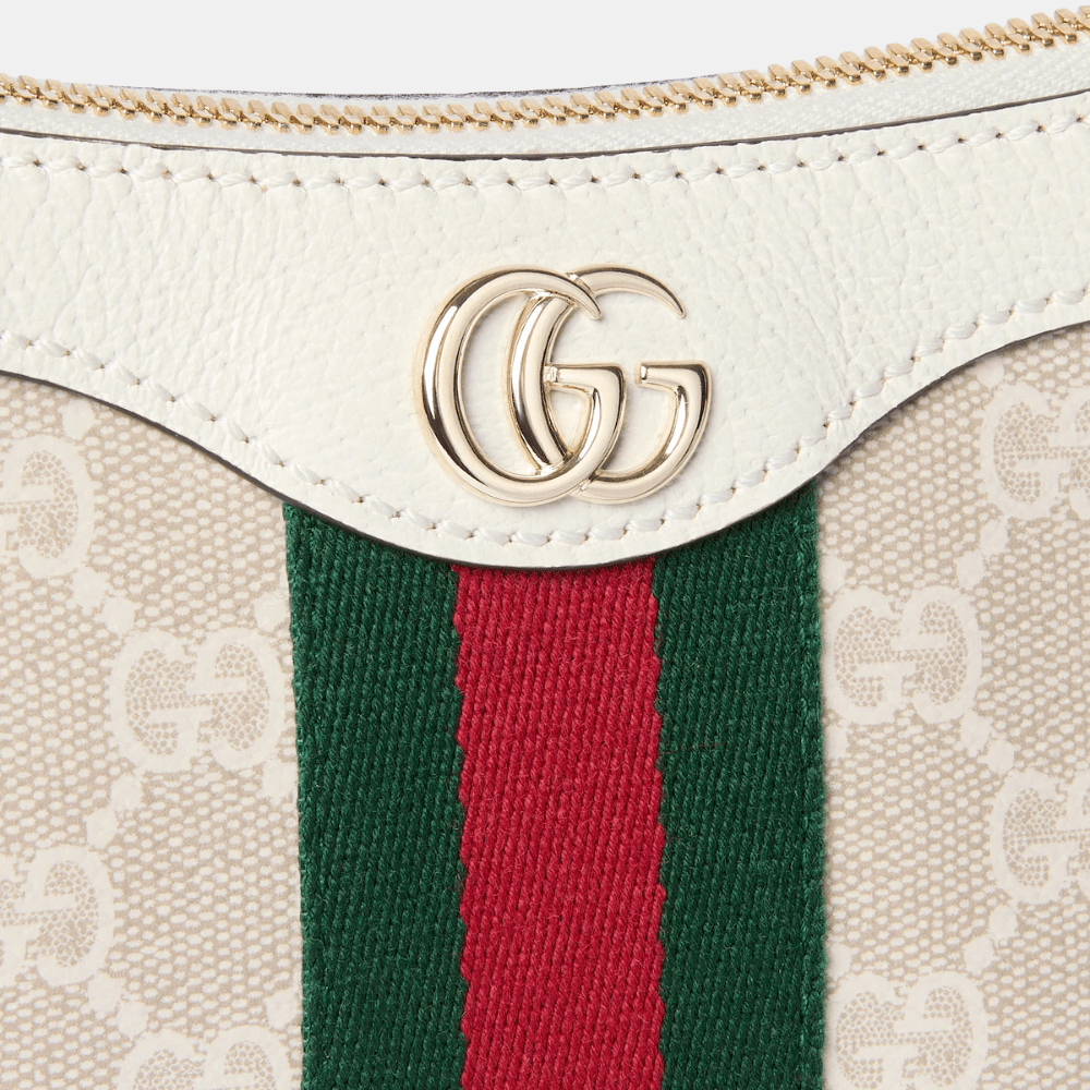 Gucci Ophidia Small Shoulder Bag In Beige And White GG Fabric - DIVA ONLINE STORE