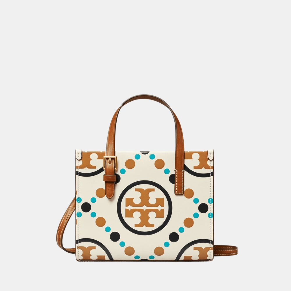 Tory Burch Mini T Monogram Contrast Embossed Square Tote (New Ivory) - DIVA ONLINE STORE