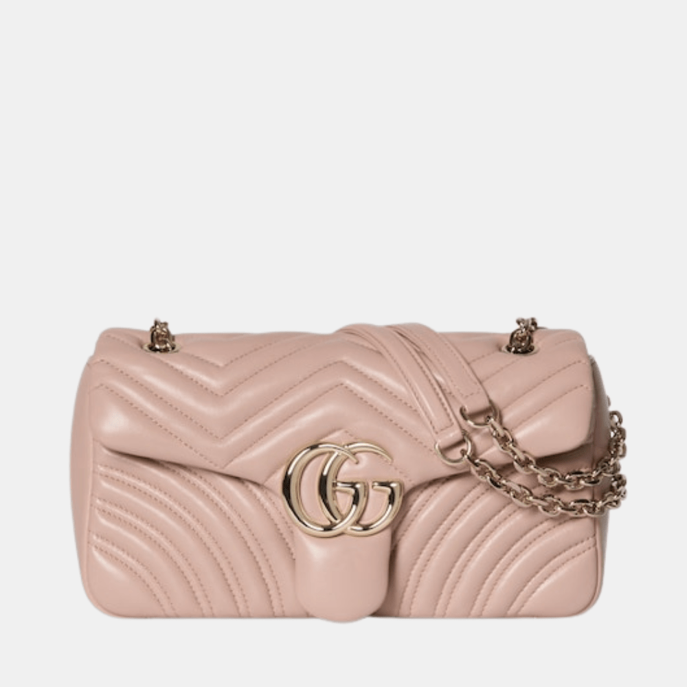Gucci GG Marmont Medium Shoulder Bag In Pink Beige Leather - DIVA ONLINE STORE