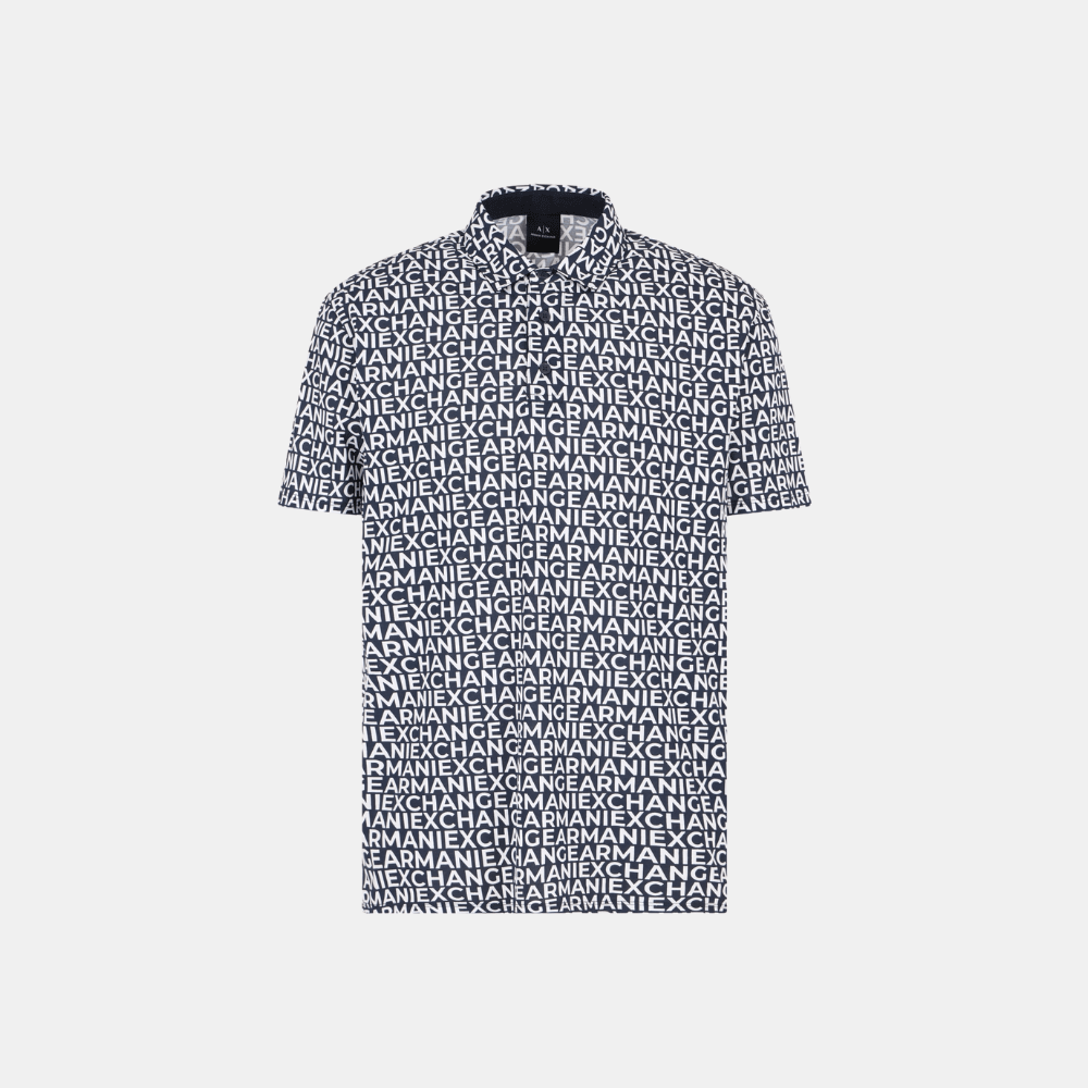 Armani Exchange Patterned Polo With All Over Logo (Black) - DIVA ONLINE STORE