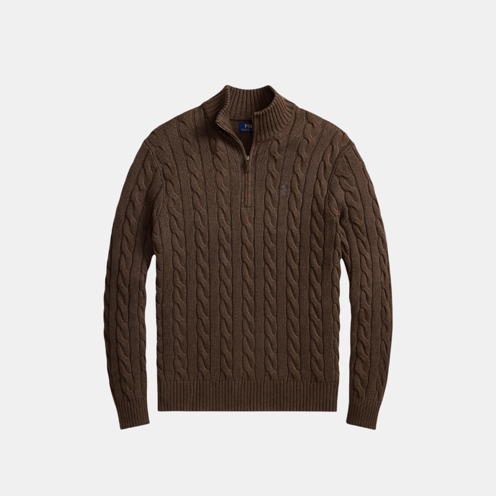 Ralph Lauren Cable-Knit Quarter-Zip Jumper (Nutmeg Brown)