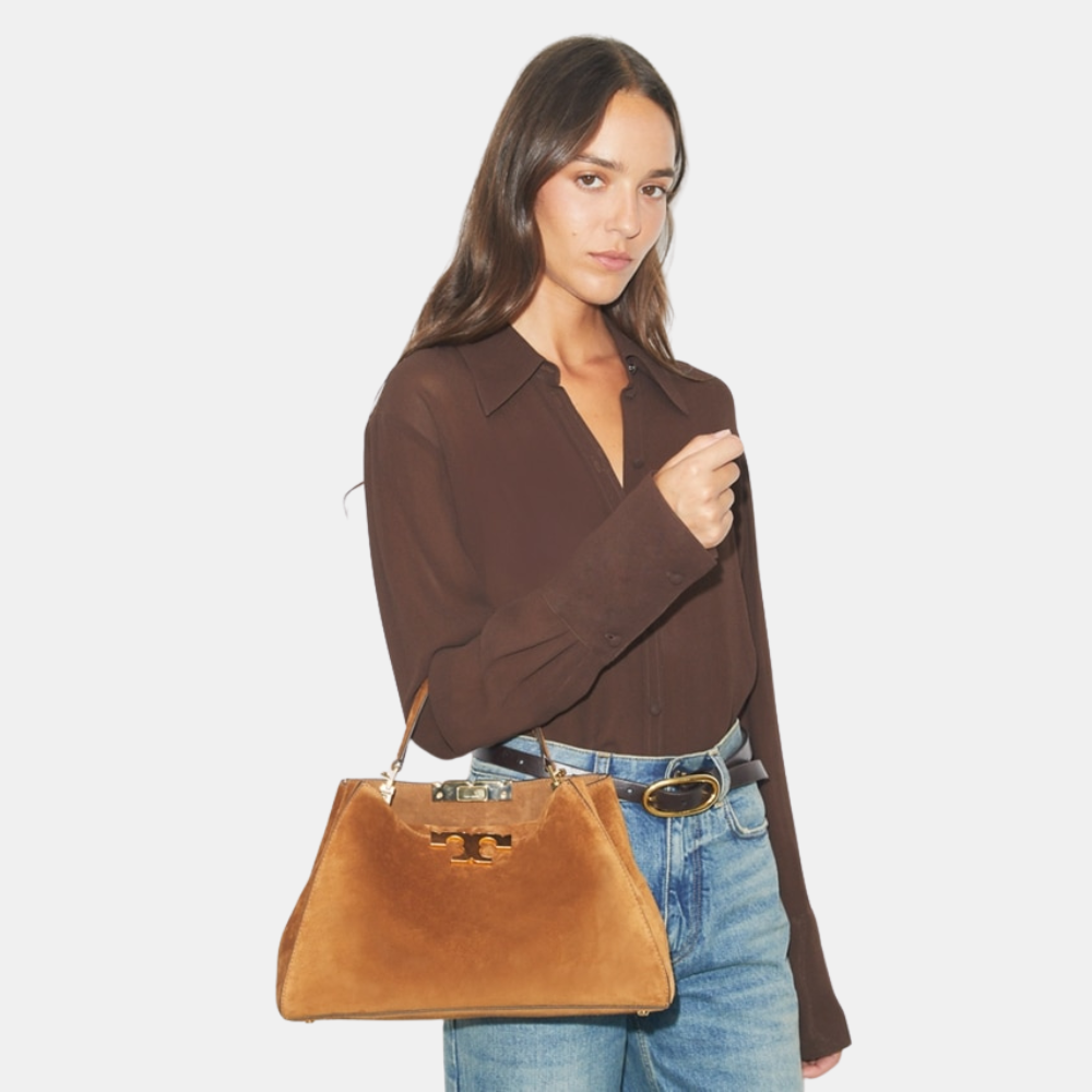 Tory Burch Eleanor Suede Satchel (Caramel)