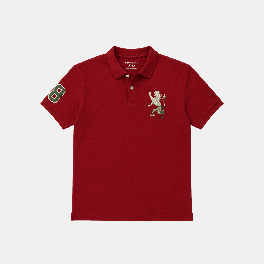 Giordano 3D Lion Polo Shirt (Red) - DIVA ONLINE STORE