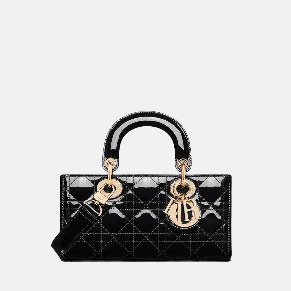 Dior Small Lady D-Joy Bag In Black Patent Cannage Calfskin