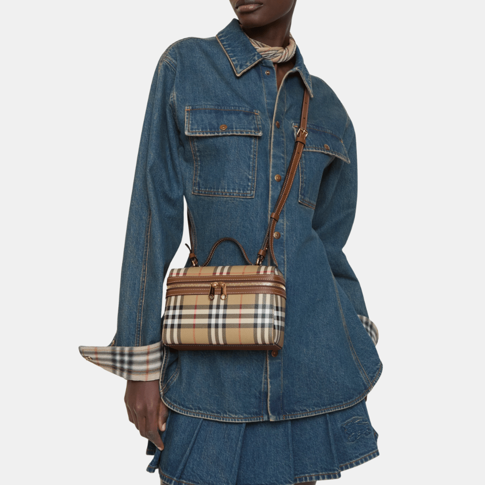 Burberry Check Vanity Bag (Archive Beige/Briar Brown)