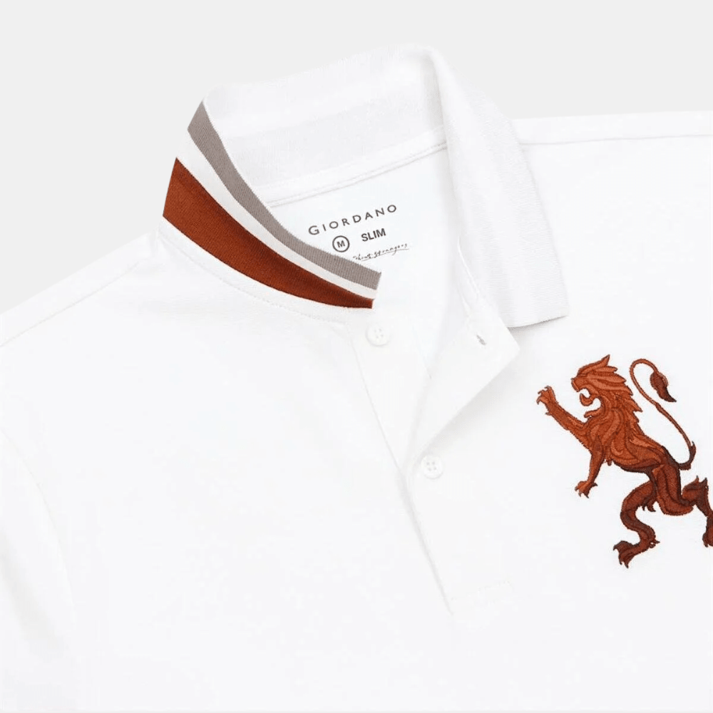 Giordano 3D Lion Polo Shirt (White) - DIVA ONLINE STORE