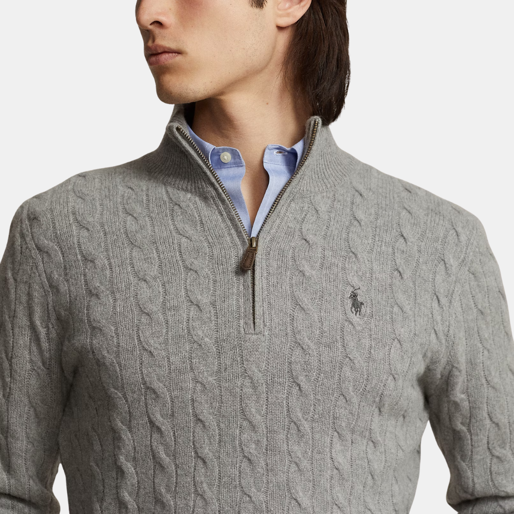 Ralph Lauren Cable-Knit Quarter-Zip Jumper (Fawn Grey Heather)