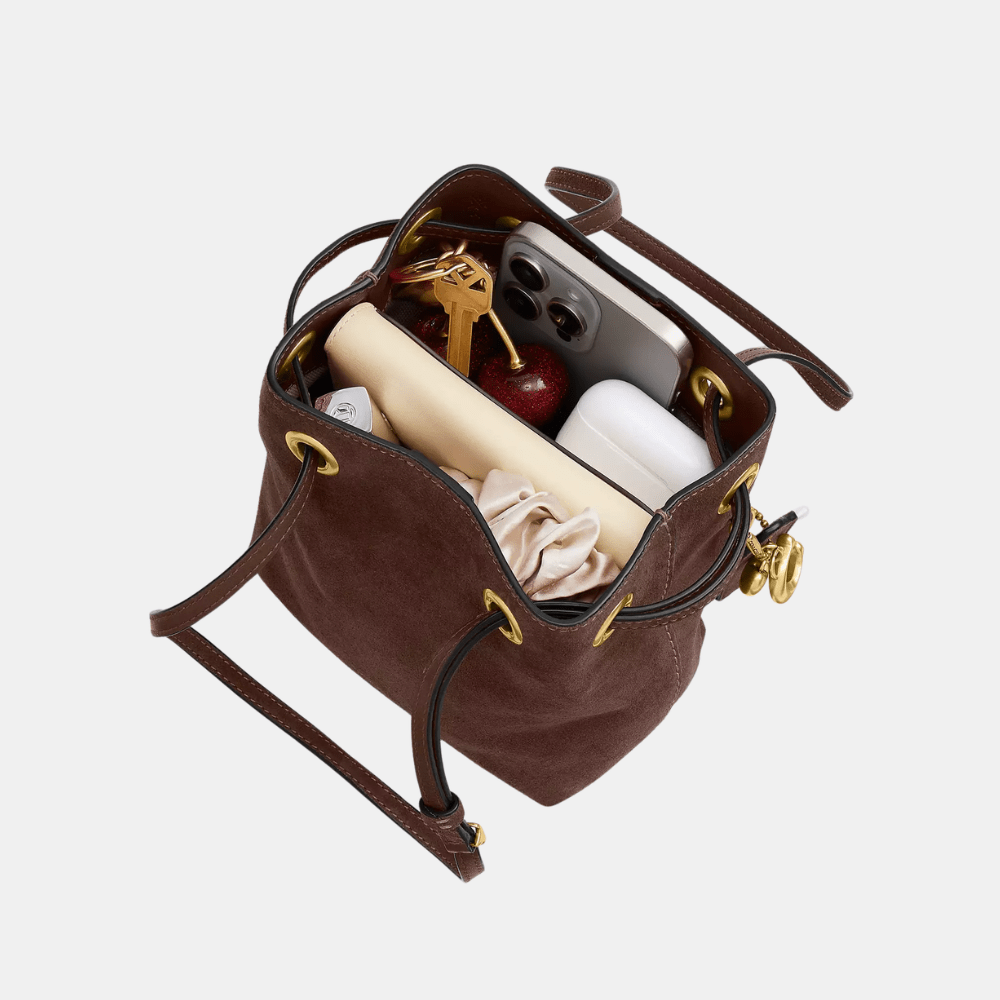 Coach Jade Drawstring Bag (Suede/Dark Chocolate) - DIVA ONLINE STORE