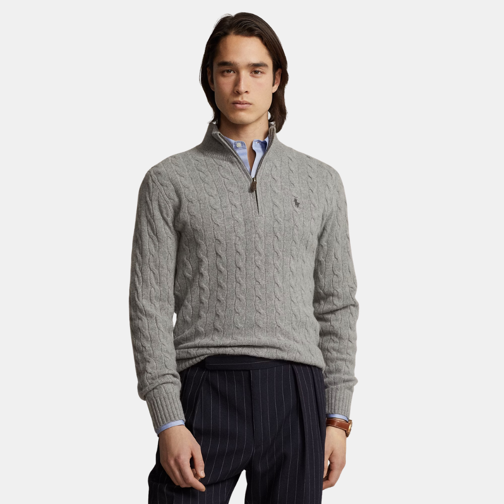 Ralph Lauren Cable-Knit Quarter-Zip Jumper (Fawn Grey Heather)