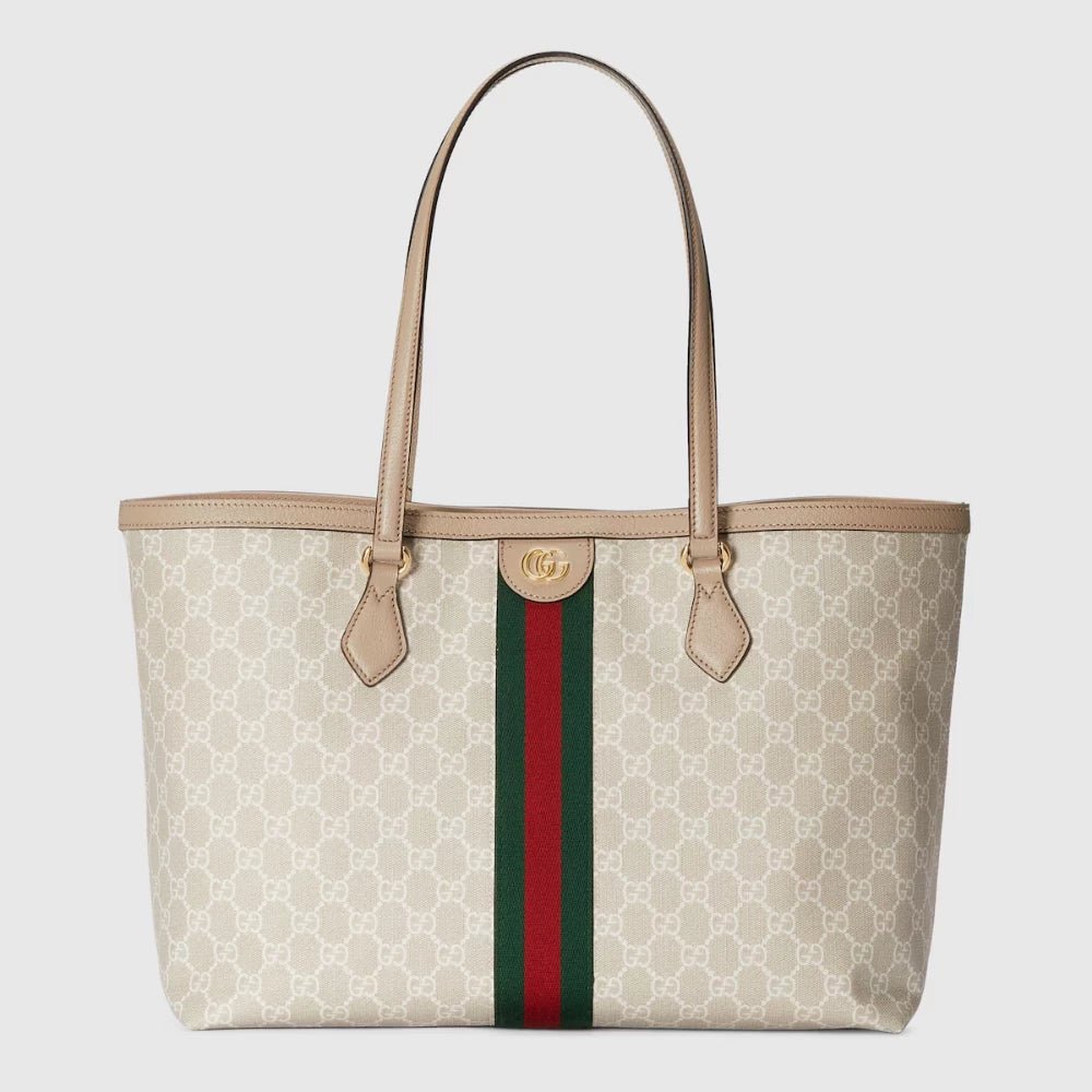 Gucci Ophidia Medium Tote Bag In GG Supreme Canvas (Beige/White) - DIVA ONLINE STORE