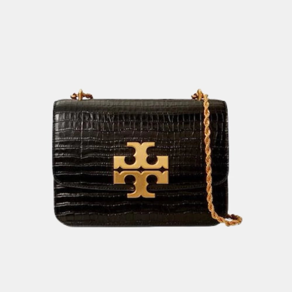 Tory Burch Large Eleanor Croc - Embossed Shoulder Bag (Black) - DIVA ONLINE STORE
