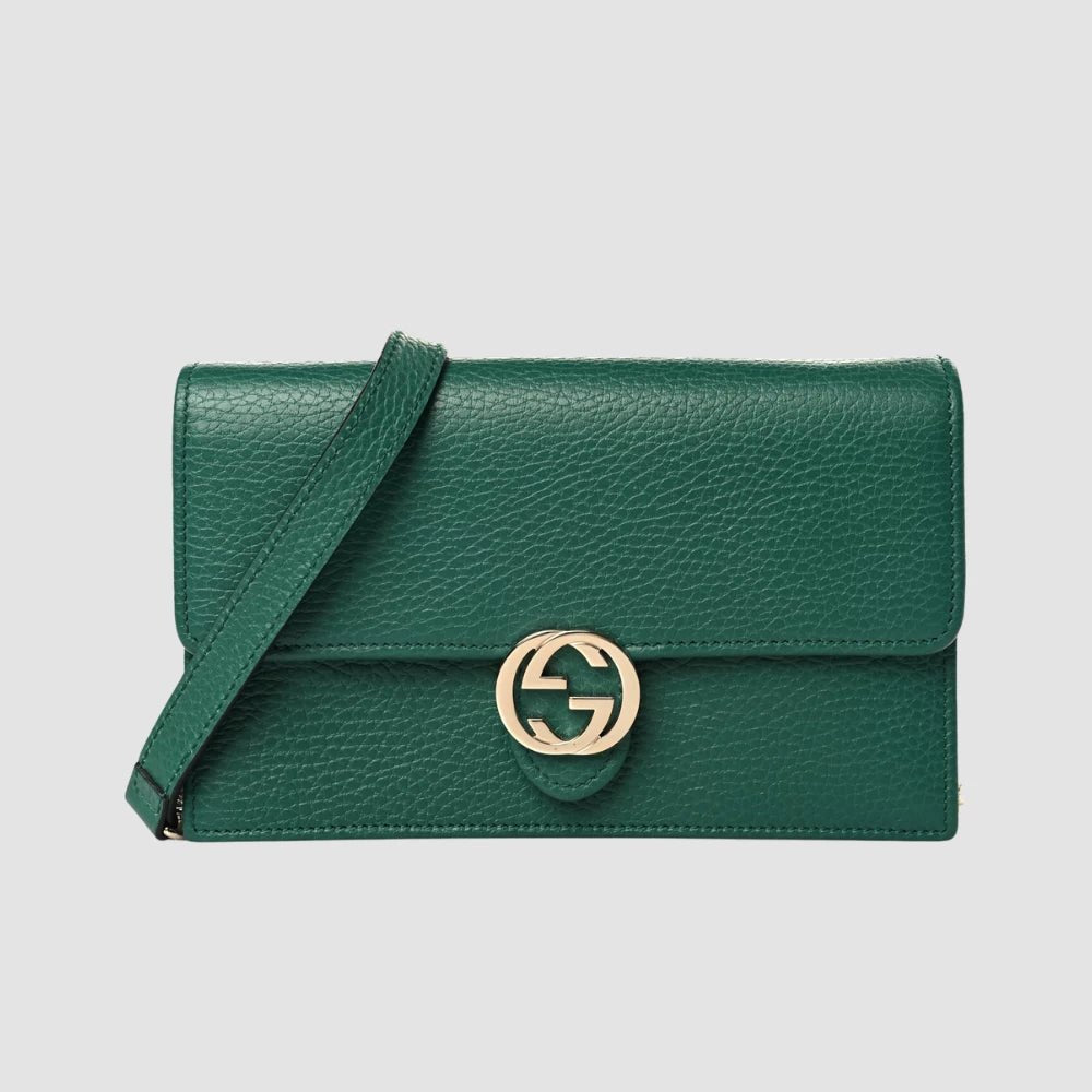 Gucci GG Interlock Logo Flap Wallet On Chain (Green) - DIVA ONLINE STORE