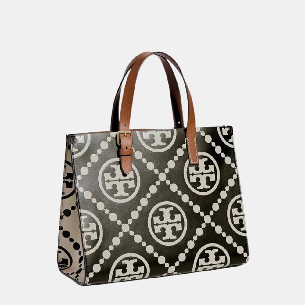 Tory Burch Small T Monogram Contrast Embossed Tote (Black) - DIVA ONLINE STORE