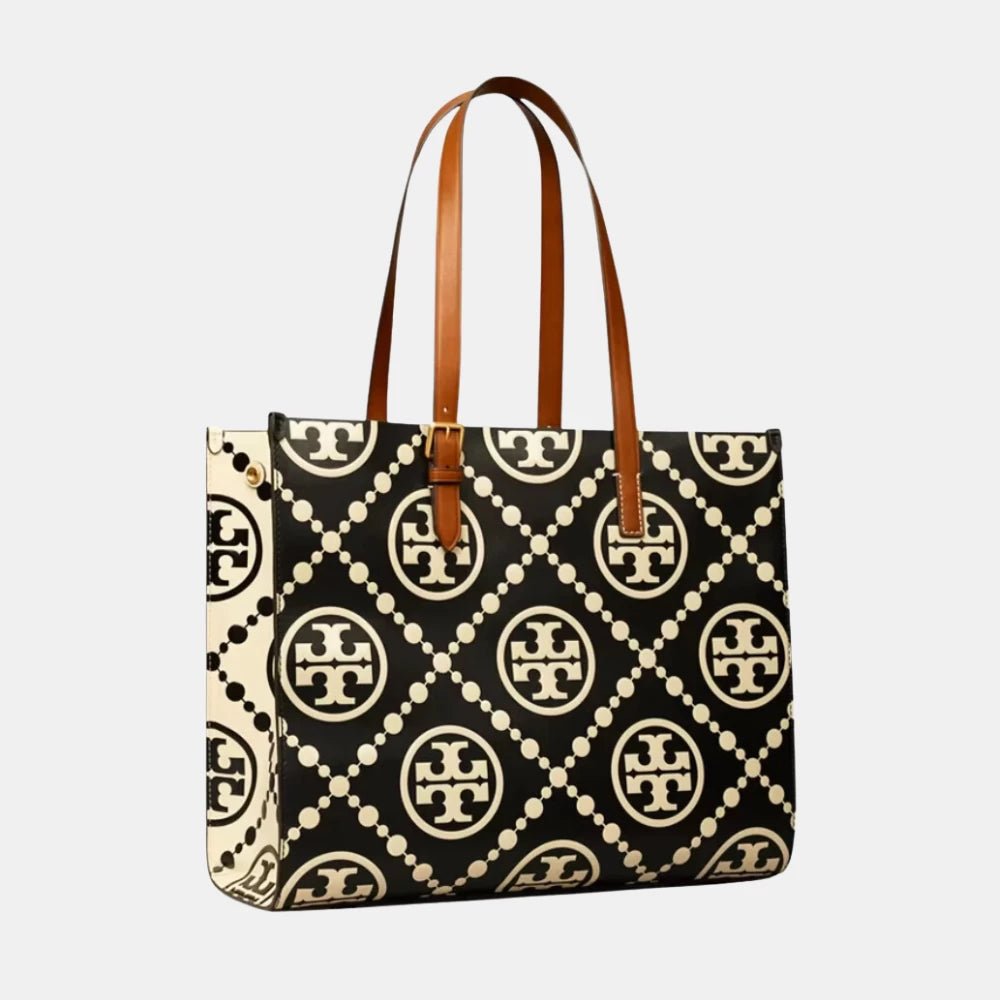 Tory Burch Large T Monogram Contrast Embossed Tote (Black) - DIVA ONLINE STORE