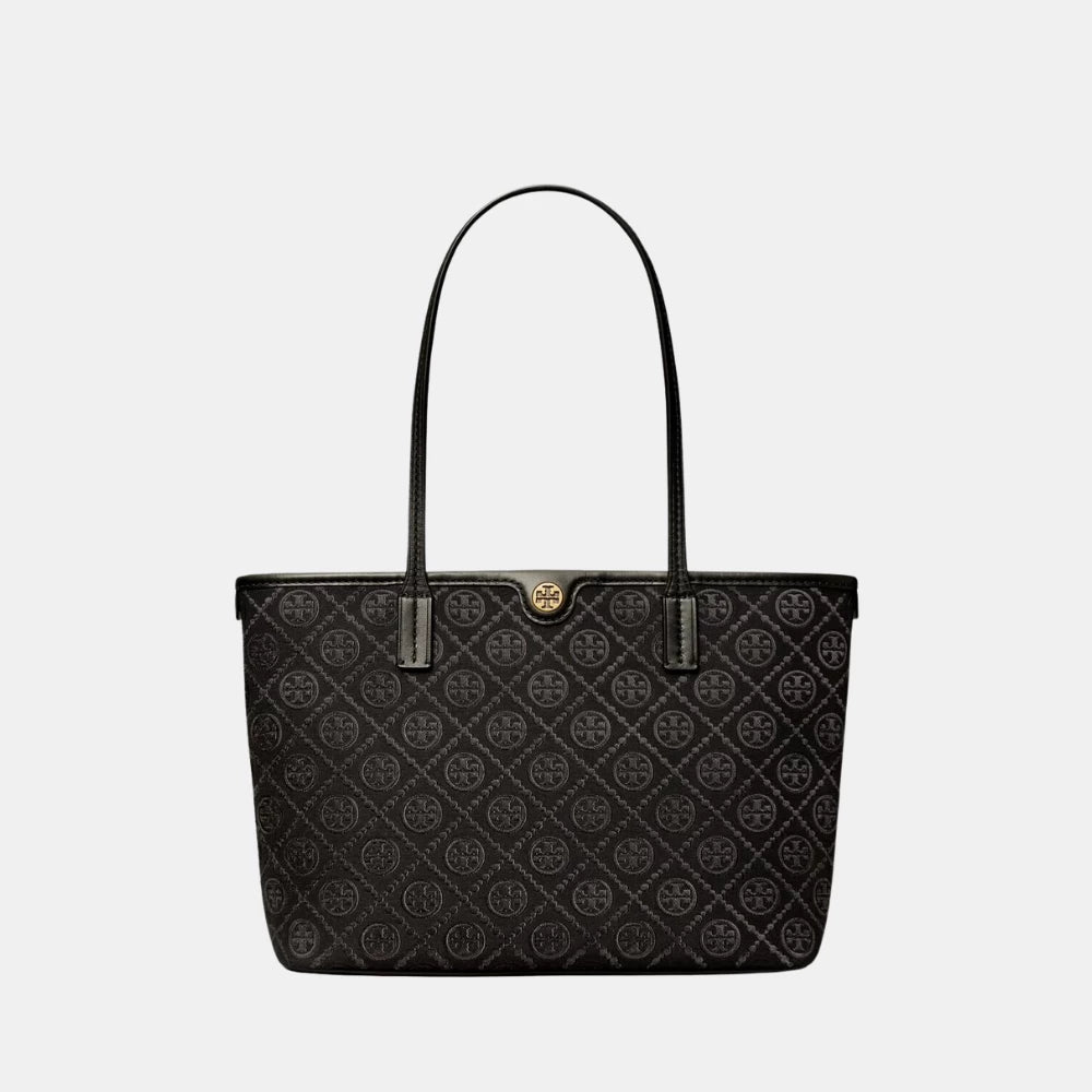 Tory Burch Small T Monogram Zip Tote (Black) - DIVA ONLINE STORE