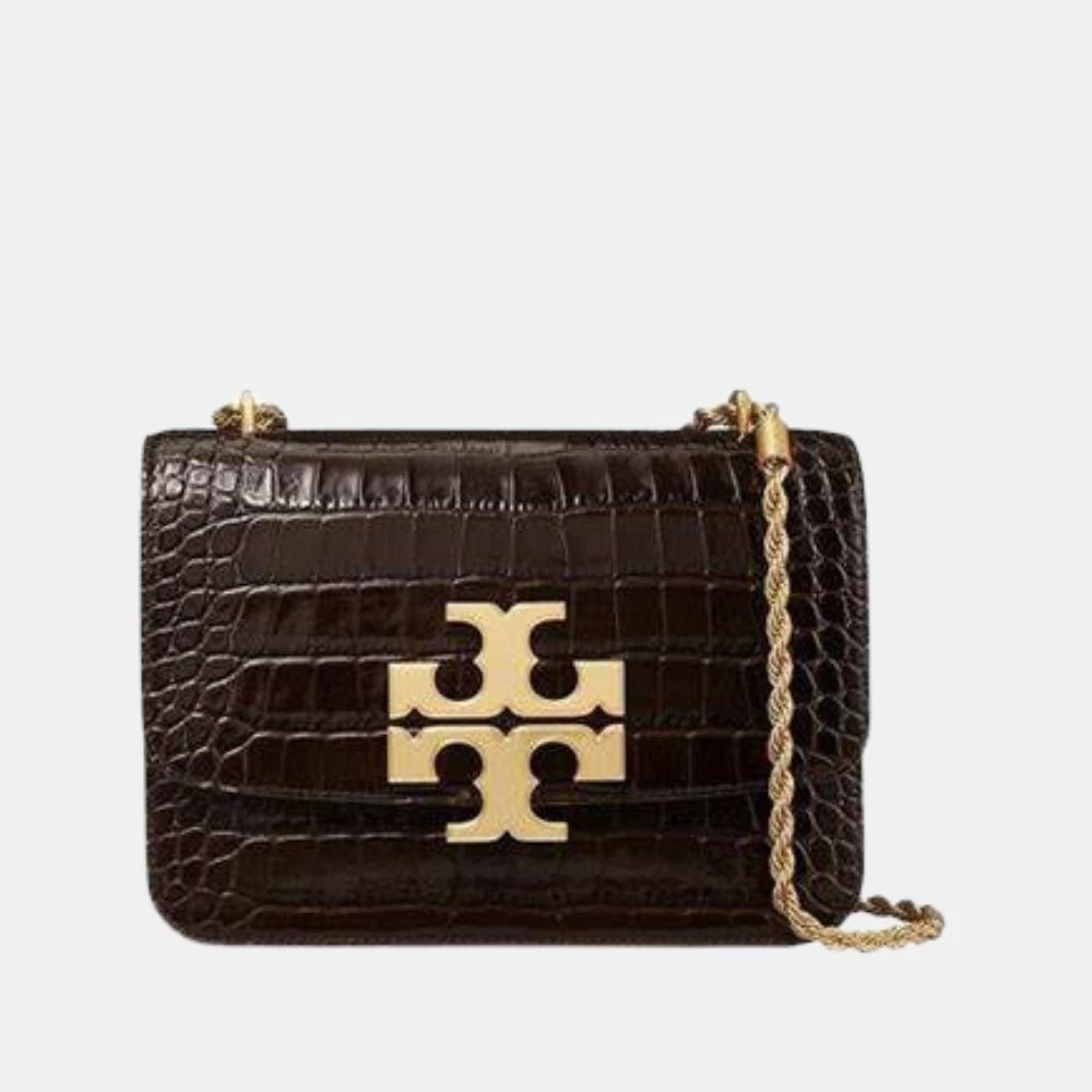 Tory Burch Small Eleanor Croc - Embossed Shoulder Bag (Black) - DIVA ONLINE STORE
