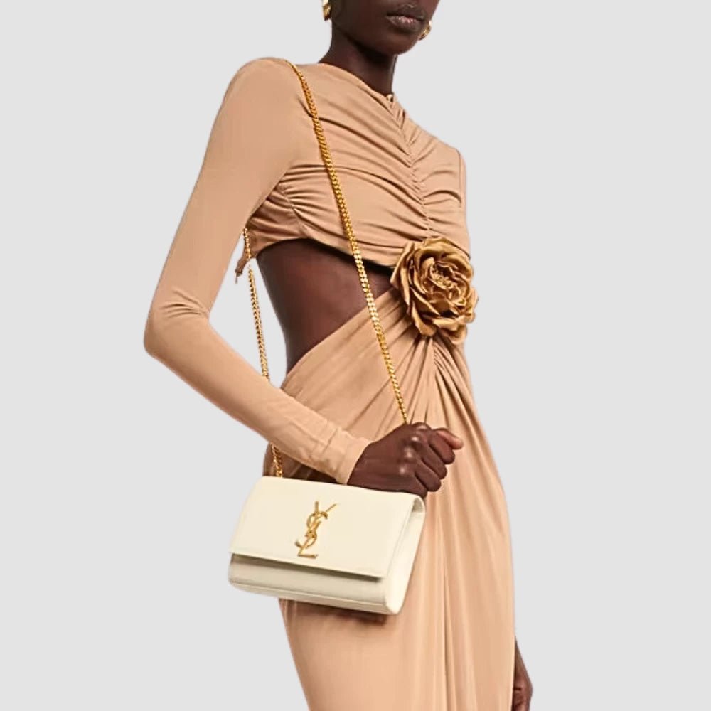 Saint Laurent Kate Medium In Grain De Poudre Embossed Leather (Blanc Vintage) - DIVA ONLINE STORE
