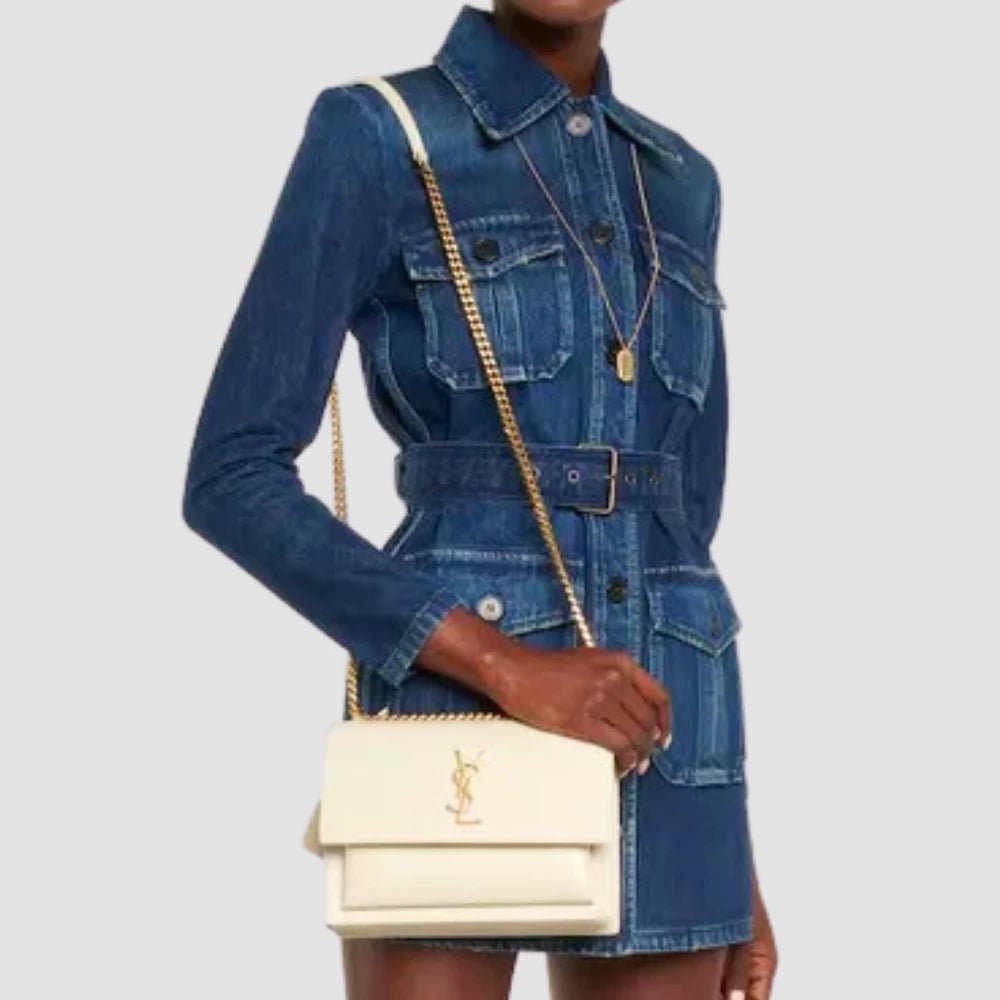 Saint Laurent Sunset Medium In Smooth Leather (Blanc Vintage) - DIVA ONLINE STORE