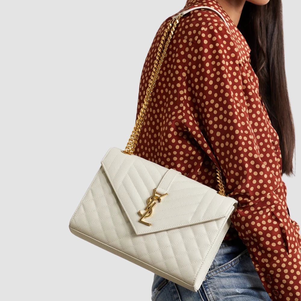 Saint Laurent Envelope Medium Quilted Bag (White) - DIVA ONLINE STORE