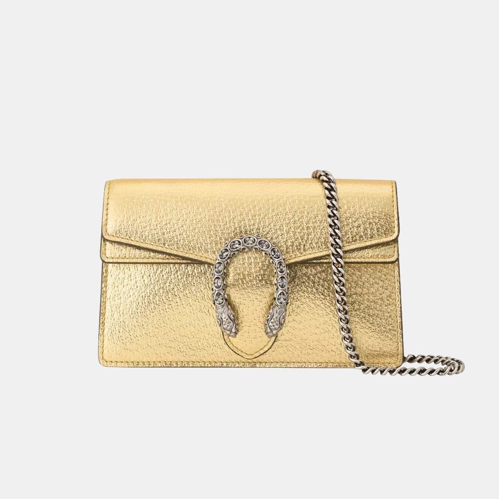 Gucci Dionysus Super Mini Bag in Gold Lamé Leather - DIVA ONLINE STORE