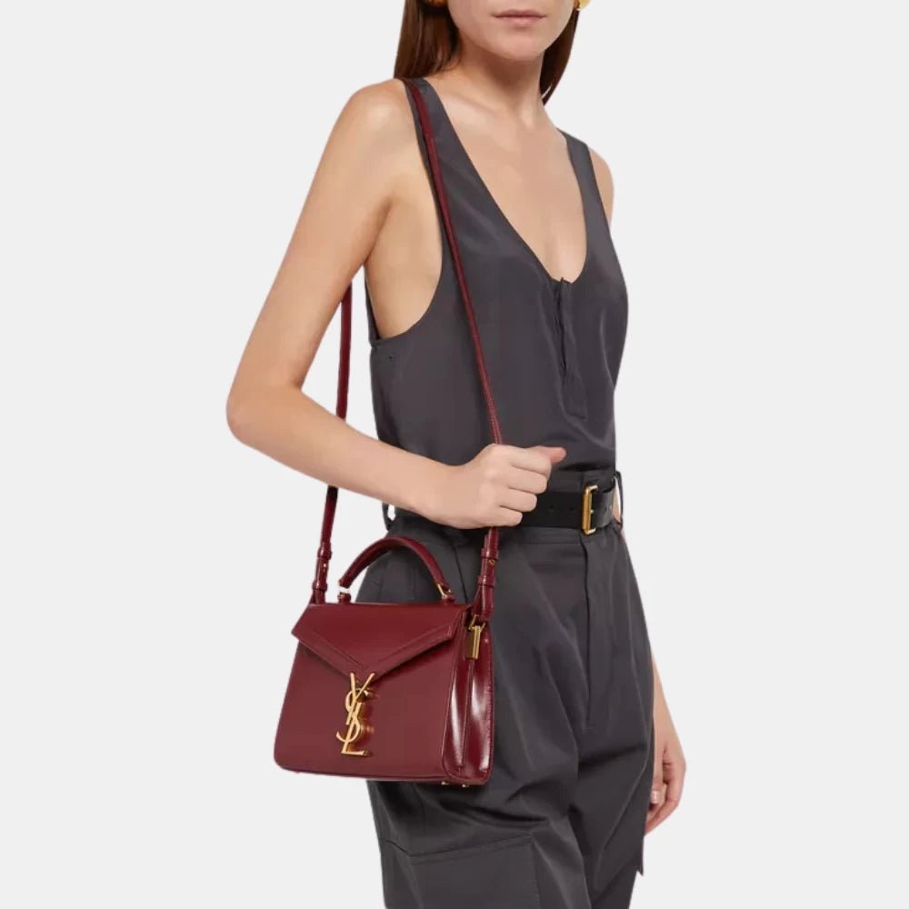 Saint Laurent Cassandra Mini Top Handle Bag (Maroon) - DIVA ONLINE STORE