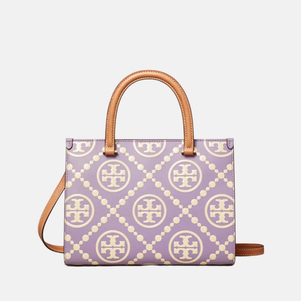 Tory Burch T Monogram Top - Handle Embossed Tote (Lilac) - DIVA ONLINE STORE