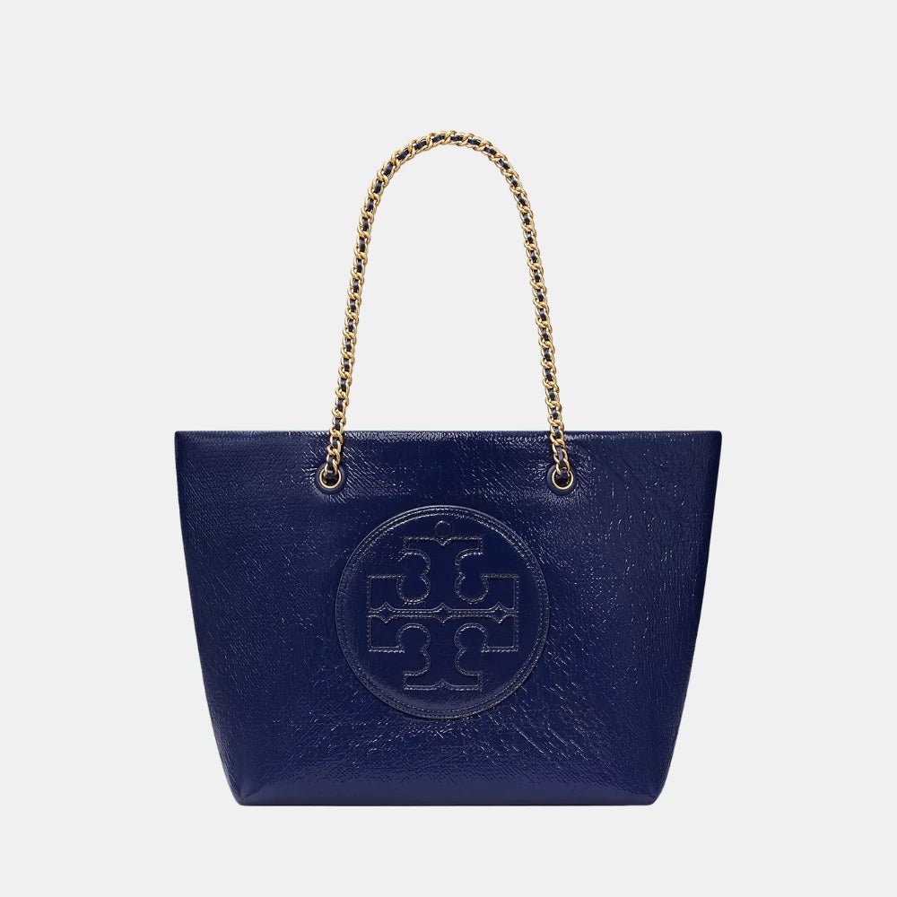 Tory Burch Ella Crinkle Patent Chain Tote (Tory Navy) - DIVA ONLINE STORE