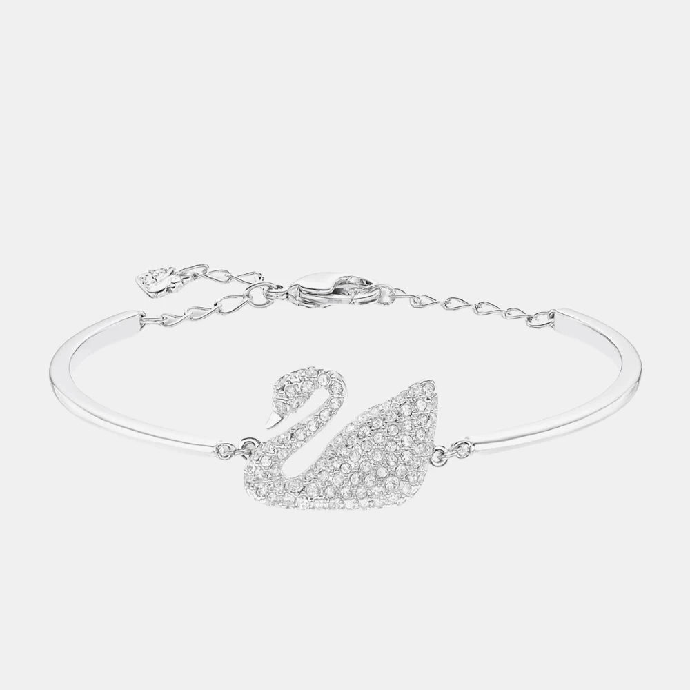 Swarovski White Rhodium Crystal - Studded Swan Bangle - DIVA ONLINE STORE